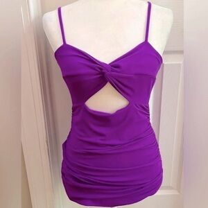 Susana Monaco Cutout Ruched Sleeveless Top Womens Small Purple Stretchy‎ NWT